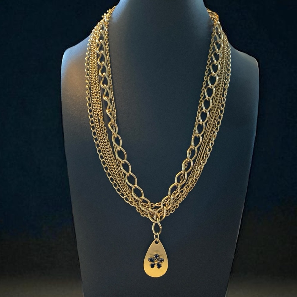 Vintage redesigned up cycled Gold tone Necklace with Pendant